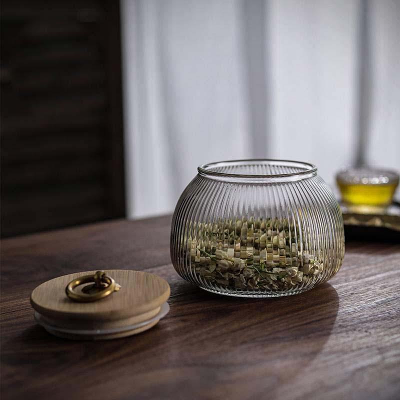 日式条纹364玻璃茶罐小罐小号透明叶 家用干封密果储物收纳罐