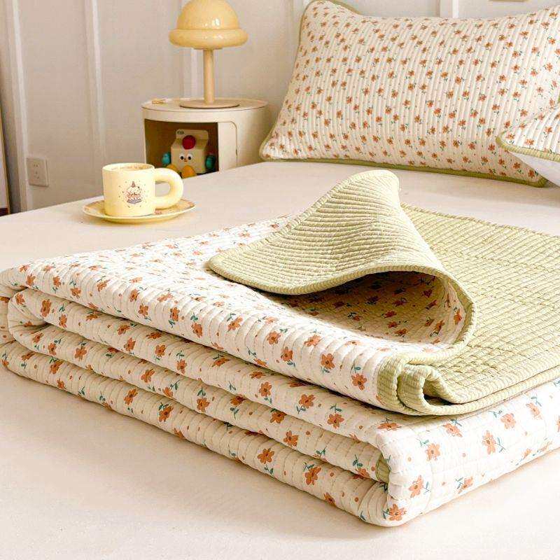 双面可用全棉床盖三件套家用夹棉床单单件榻榻米床护垫炕单罩