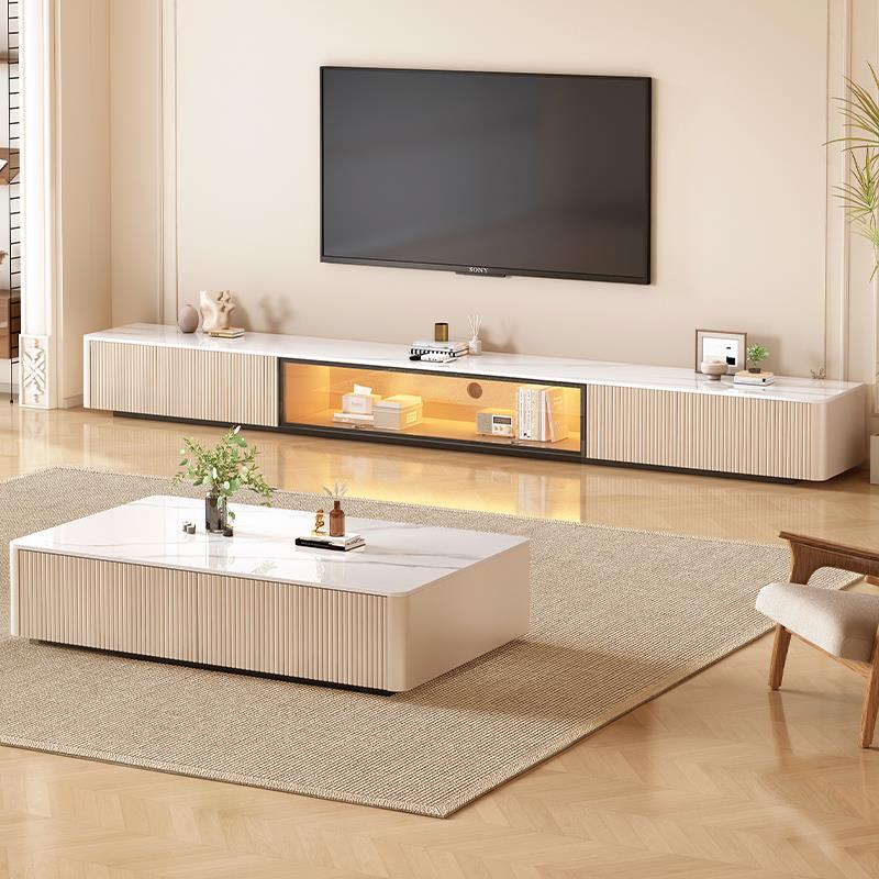 奶油风电视柜客厅家用2025新款现代简约落地简约茶几电视机柜组合