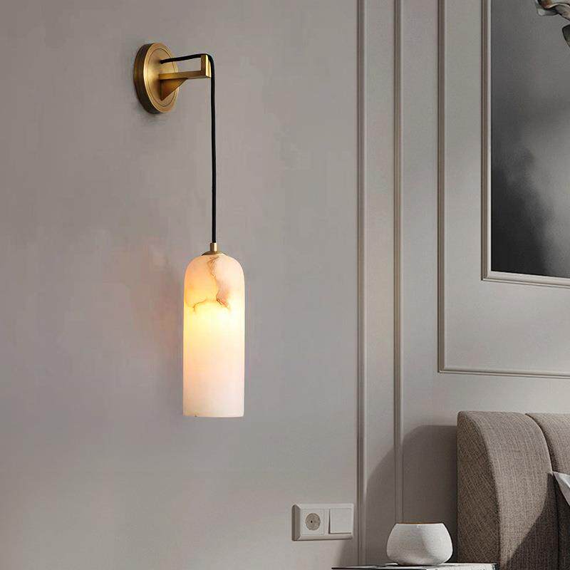 现代新中式创意简约轻奢卧室床头吧台吊灯西班牙云石长线单头灯具