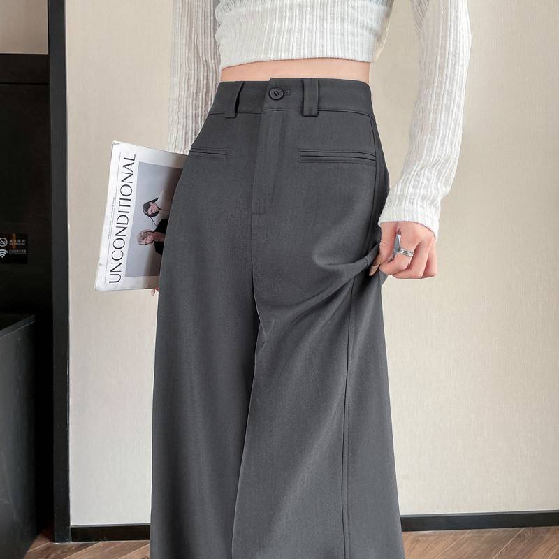 灰色西装裤女春秋季2026新款裤子高腰直筒宽松休闲垂感拖地阔腿裤