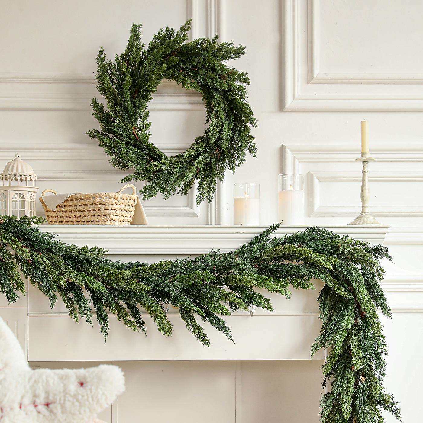 圣诞节花环藤条装饰高档森系别墅墙面橱窗壁炉桌面圣诞布置道具