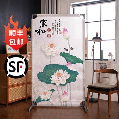 中式屏风办公室茶室隔断客厅卧室雅间可移动座屏荷花装饰画室学校