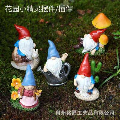 热款树脂套装小矮人花插精灵盆栽花园庭院微景观摆件插件