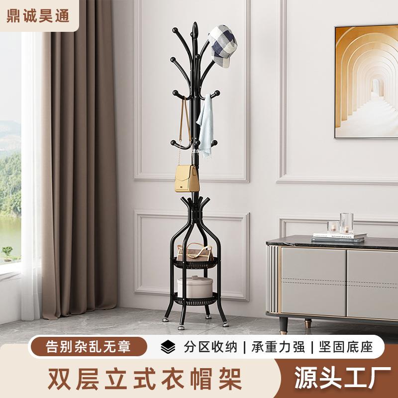 双层立式衣帽架挂包架落地卧室挂衣架简约客厅大衣架简易衣帽架