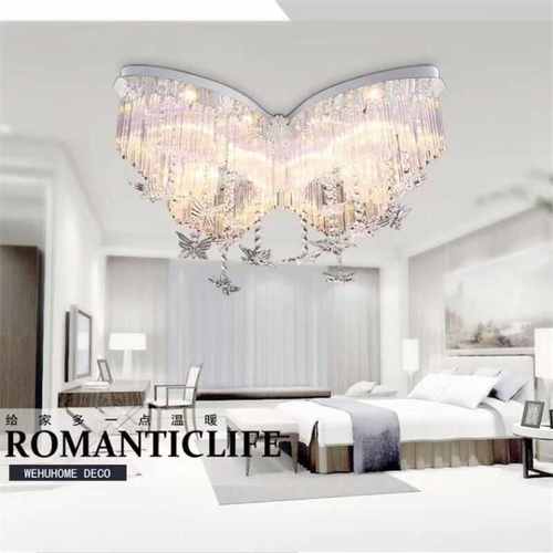 蝴蝶水晶灯LED吸顶卧室儿童灯餐厅女孩婚房间灯彩光变色遥控灯具
