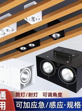 铝方通专用射灯方形LED射灯明装悬吊式天花板店铺商用格栅双头筒