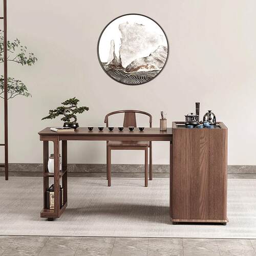 IL现代简约实木白蜡木功夫茶桌客厅阳台小型茶台办公室岩板泡茶桌