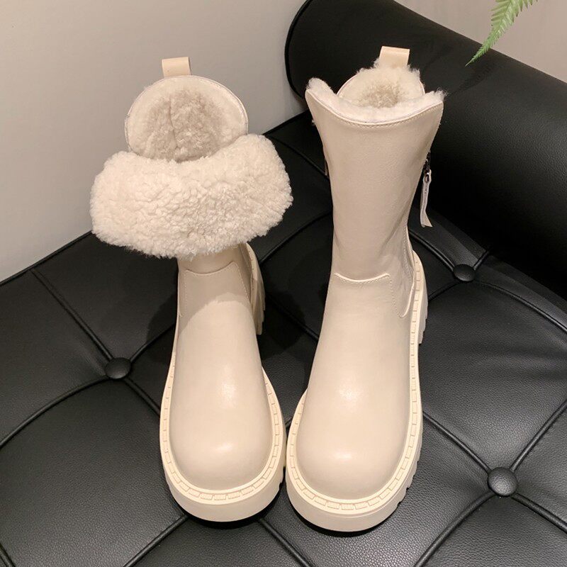 意大利Corso Venezia羊羔毛厚底雪地靴女真皮粗跟东北大棉鞋冬季