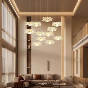 创轻奢长线灯网别墅717复式 楼商铺楼意梯灯吊荷叶红蝴蝶长线吊灯