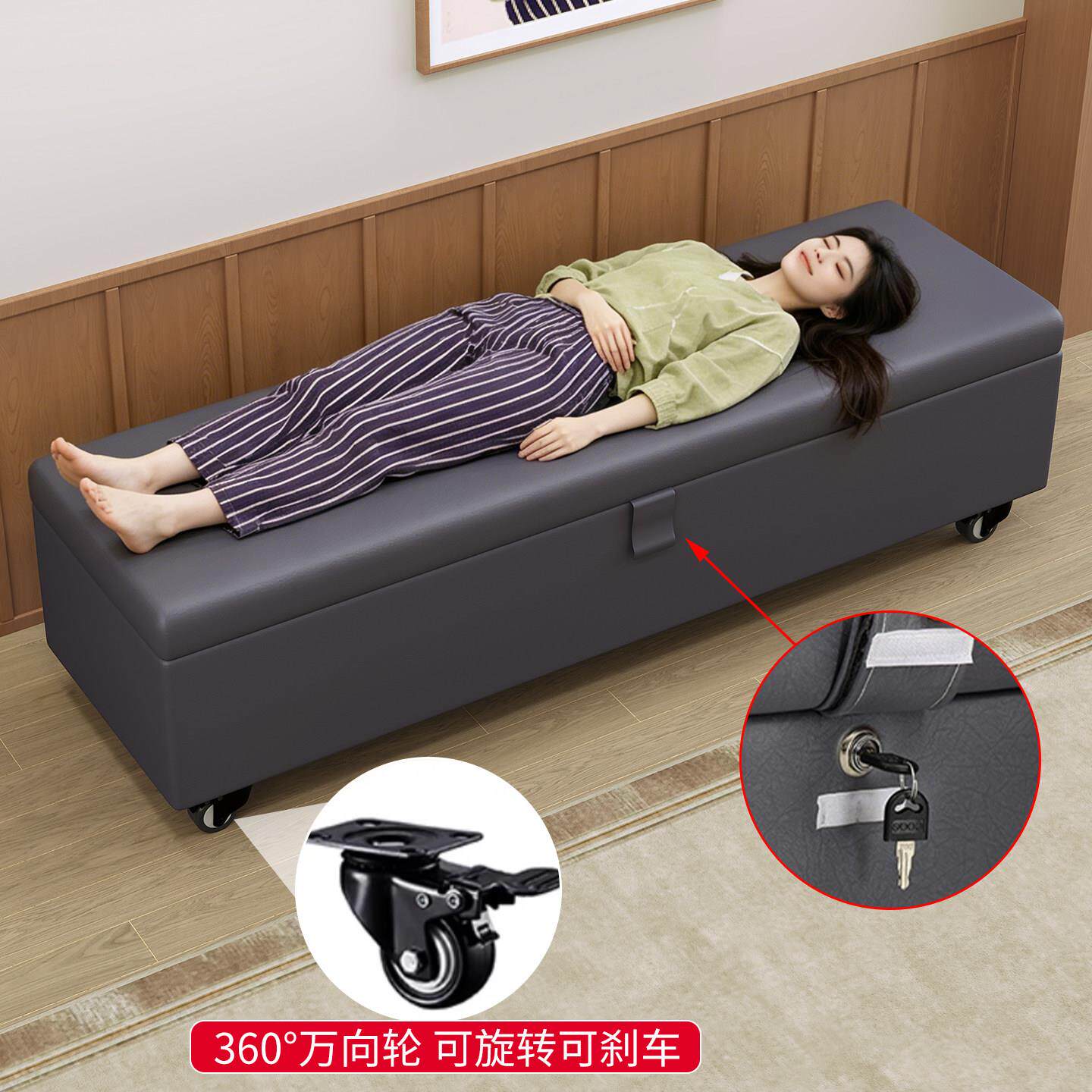隐藏带锁娃娃收纳箱保密小沙发储物收纳椅带轮子长条服装店凳子