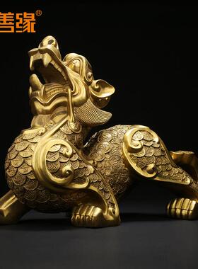 吉善缘 全铜貔貅摆件 金钱皮丘铜制招财一对门厅客厅工艺礼品9995