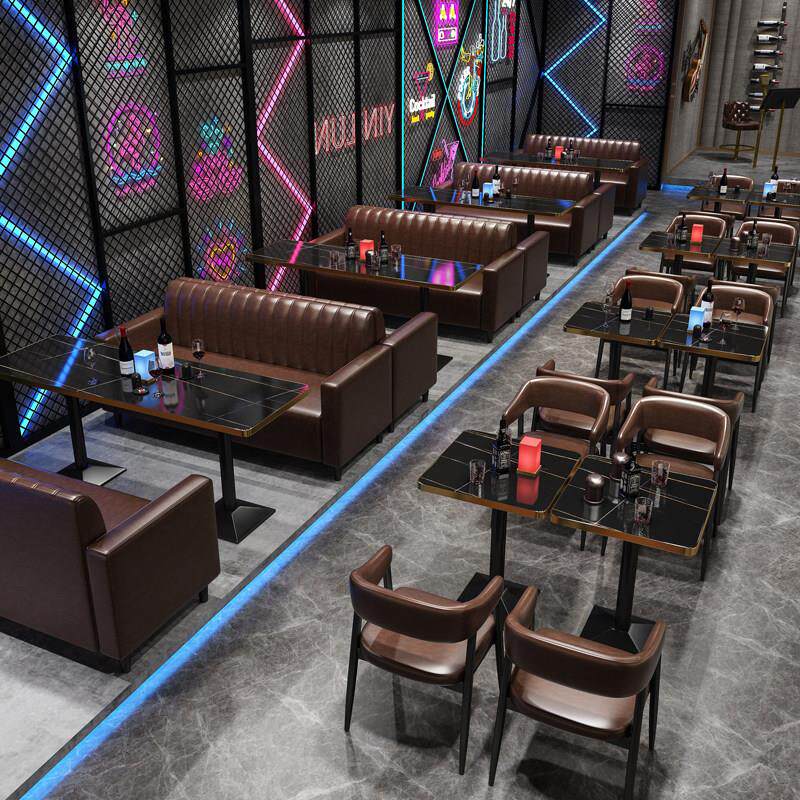 奶茶店沙发桌椅组合西餐厅咖啡馆甜品清酒吧烧烤火锅店双人皮卡座