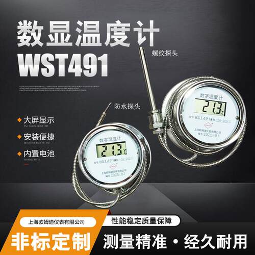 不锈钢数显温度计带监视器WST/DTM-491高精度工业防水数字测温仪