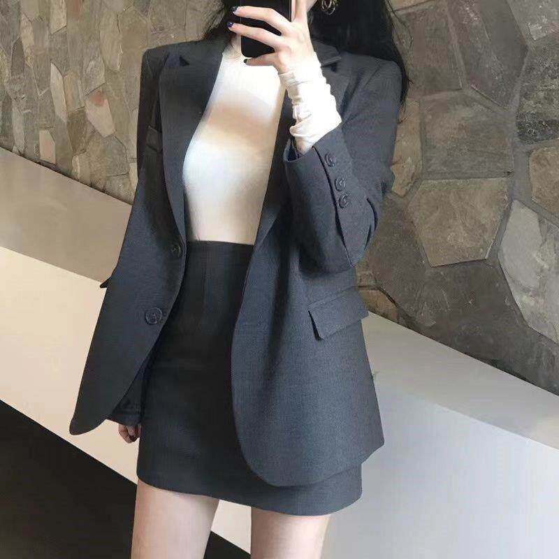专柜小西服套装女2026春秋新款修身显瘦高腰西装领上衣短裙两件套