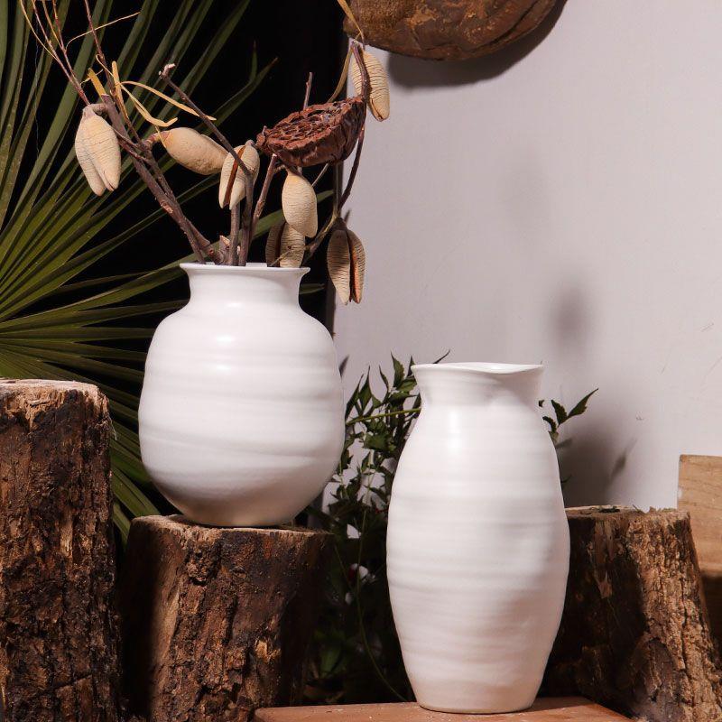 中古风白色仿陶瓷花瓶家居玄关水培插花干花器仿真绿植装饰品摆件