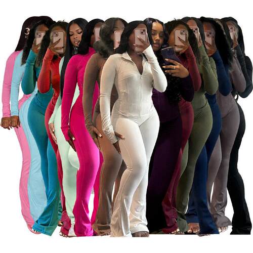 Autumn And Winter New Long Sleeves Zipper Crop top Suits