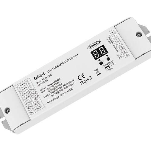 12-48VDC5路*4A DIM/CCT/RGB/RGBW/RGB+CCT DALI恒压控制器 DA5-L