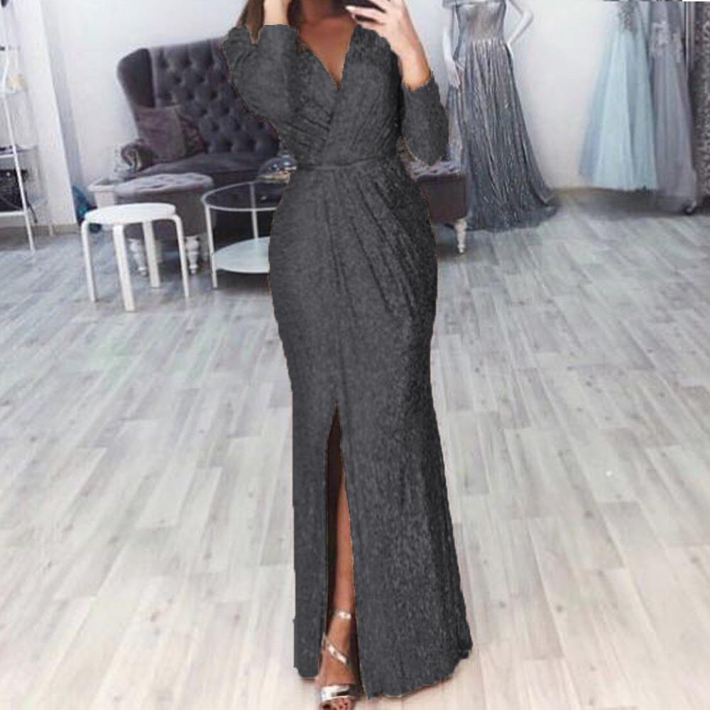 dress evening sexy dress sparkling V-neck deep dress