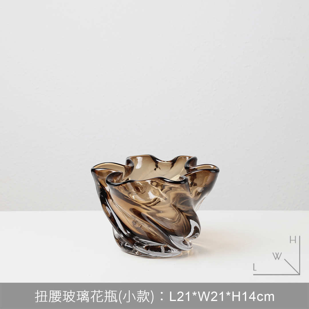 摆件桌面家居茶色软氛围玻璃装饰客厅奢吧台餐桌插花花瓶轻现代感