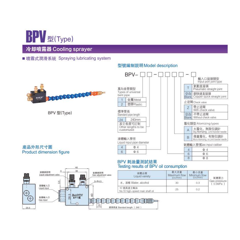 BAOTN宝腾BPV-2240-46B/48B自吸式CNC精雕高光酒精冷却润滑喷雾器