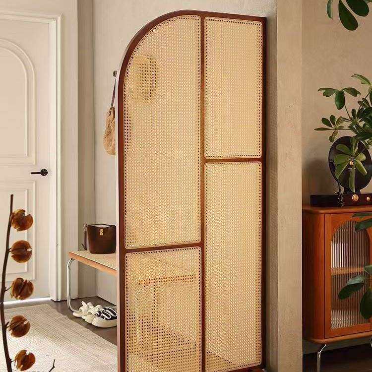 中复古实木藤编屏风隔断玄关入户正对门客厅卧室床遮挡日式可移动