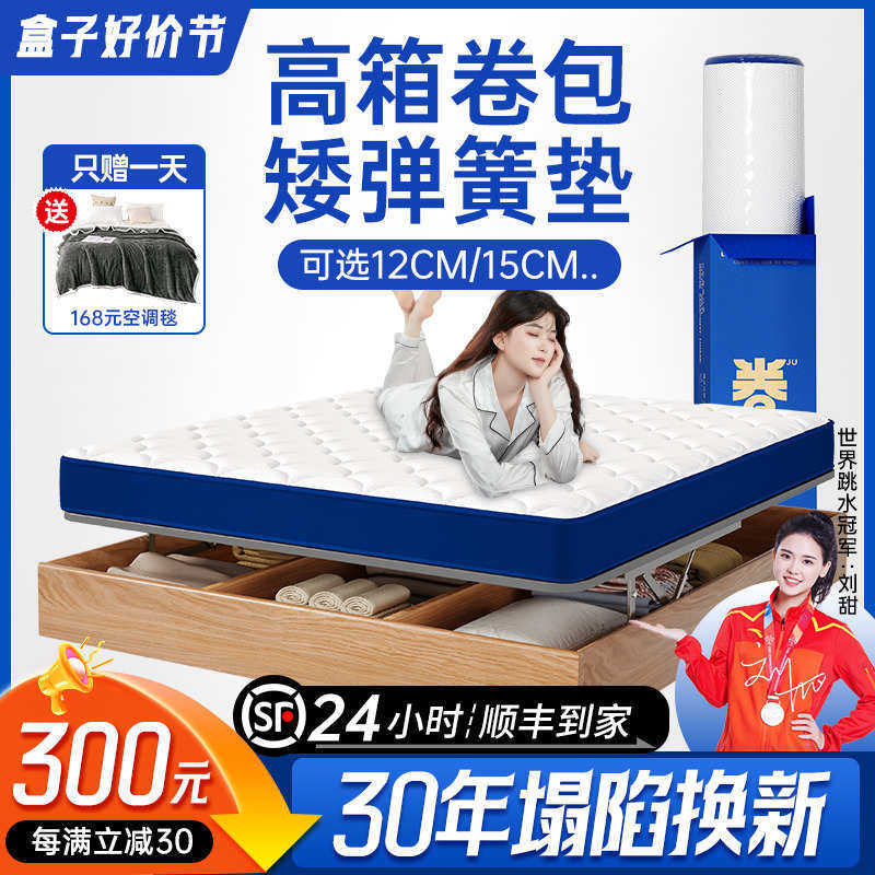 记忆棉十大卷包盒子高箱床垫席梦思家用卧室压缩弹簧乳胶软硬15CM