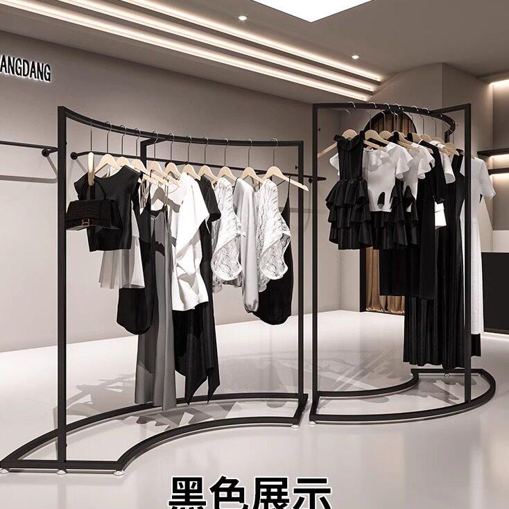 服装店中岛展示架铁艺黑色弧形衣服陈列架组合女装店铺货架挂衣架
