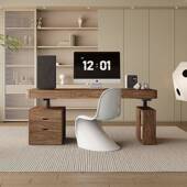 书488桌胡木家厅用客写字办桃公电机电动可升降智能实木双工作台