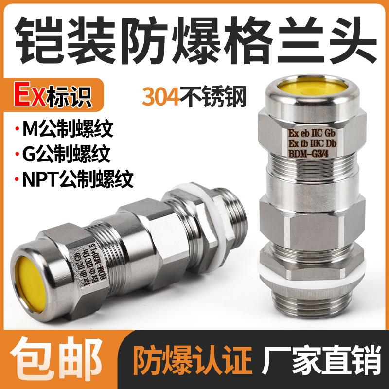 304不锈钢铠装防爆格兰头BDM双密封电缆夹紧接头填料函M20葛兰头