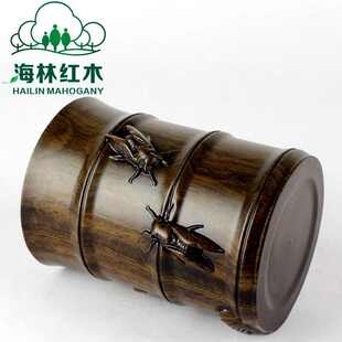 礼品办公摆件雕刻笔筒知木质了红木仿古笔筒创意黑檀木知足常乐