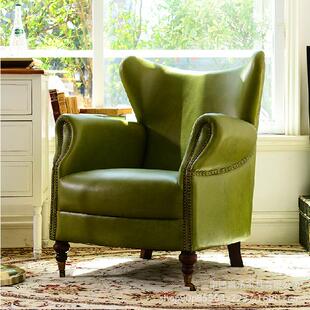 意式现代简约轻奢单人沙发美式复古磨砂皮艺rh沙发高背椅老虎椅