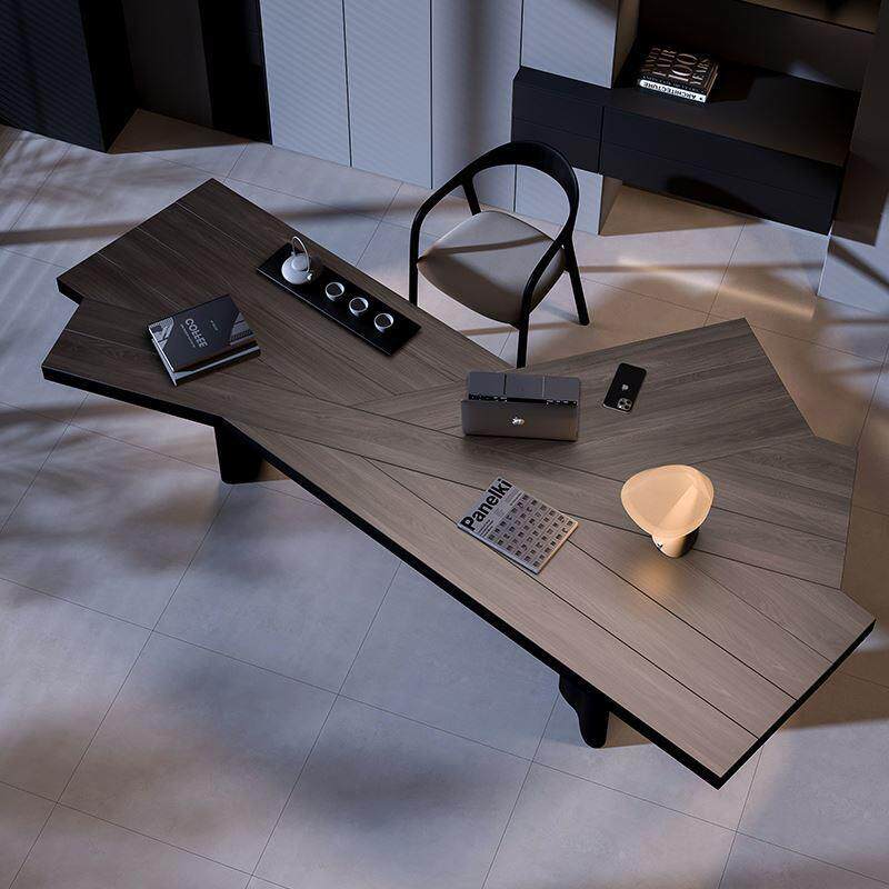 简约现代实木电脑桌轻奢风极简异形工作台办公桌老板桌设计师书桌