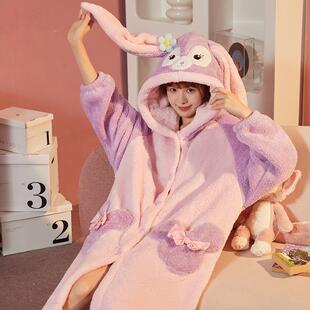 Women's pajamas cute thick rabbit nightgown long home suit