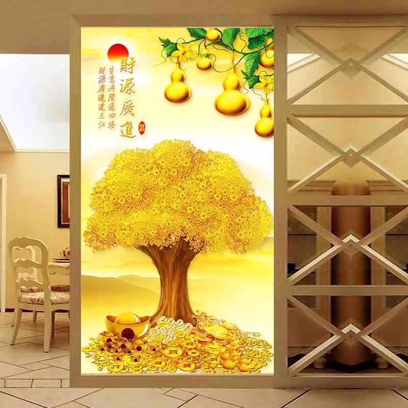 玄关墙贴画过道走廊自粘装饰画客厅书房背景墙贴招财摇钱树贴纸图片