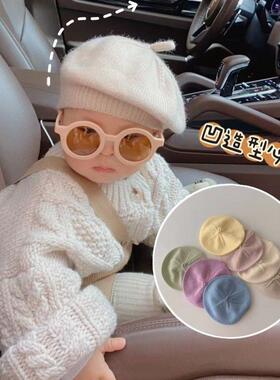 婴儿帽子6到12个月宝宝秋天帽子贝雷帽春秋纯色婴幼儿毛线帽针织