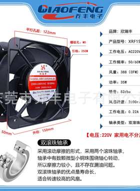 欣瑞丰XRF15050BM DC12/24/48V高转速双滚珠风机15CM机箱散热风扇