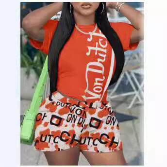 Women's printed short sleeved shorts for sports, two women