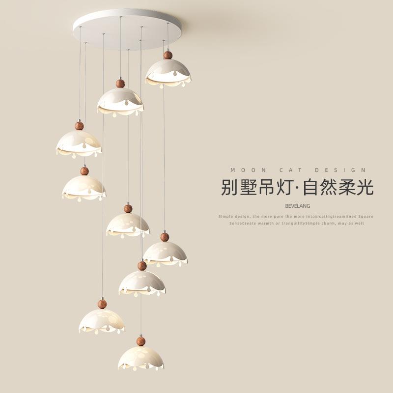 吊灯楼梯灯法式中古奶油风别墅客厅公寓loft复式挑空旋转吊线灯具图片