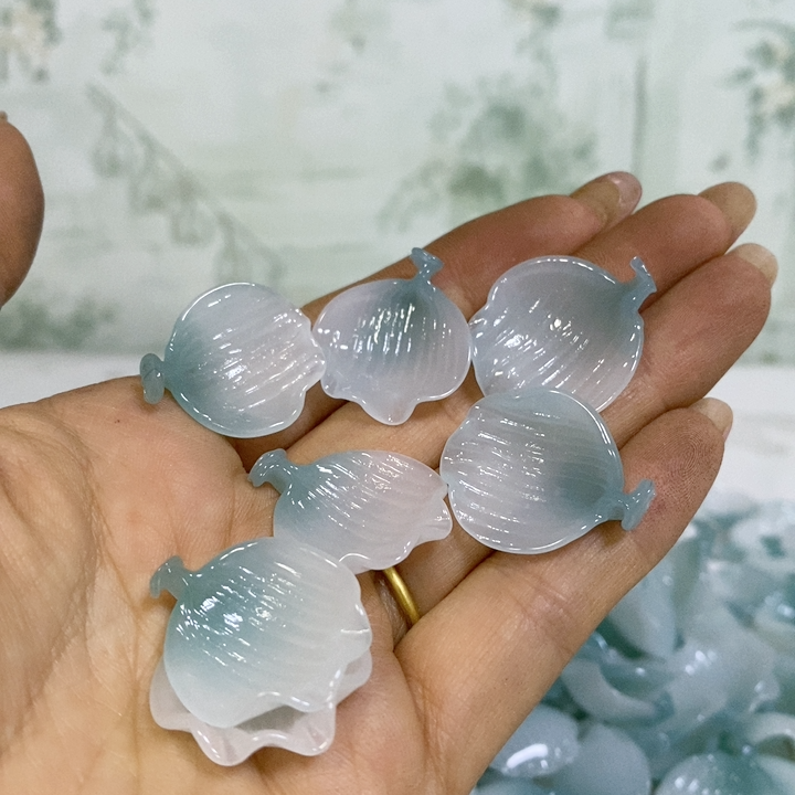 老料器花瓣发簪材料天河石蓝白大芍药20片L109