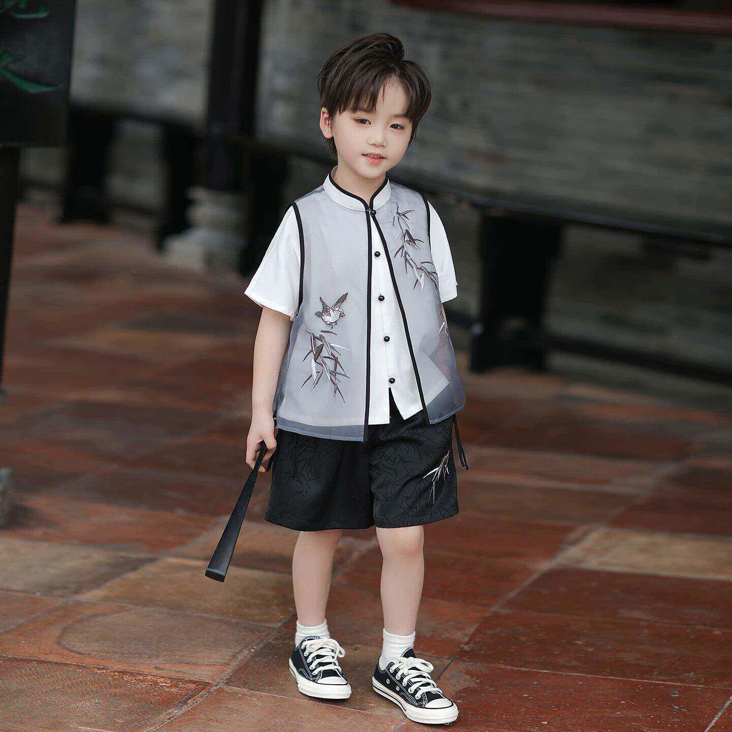 汉服男童2026新款夏季儿童古风唐装套装小男孩新中式日常薄款裤装