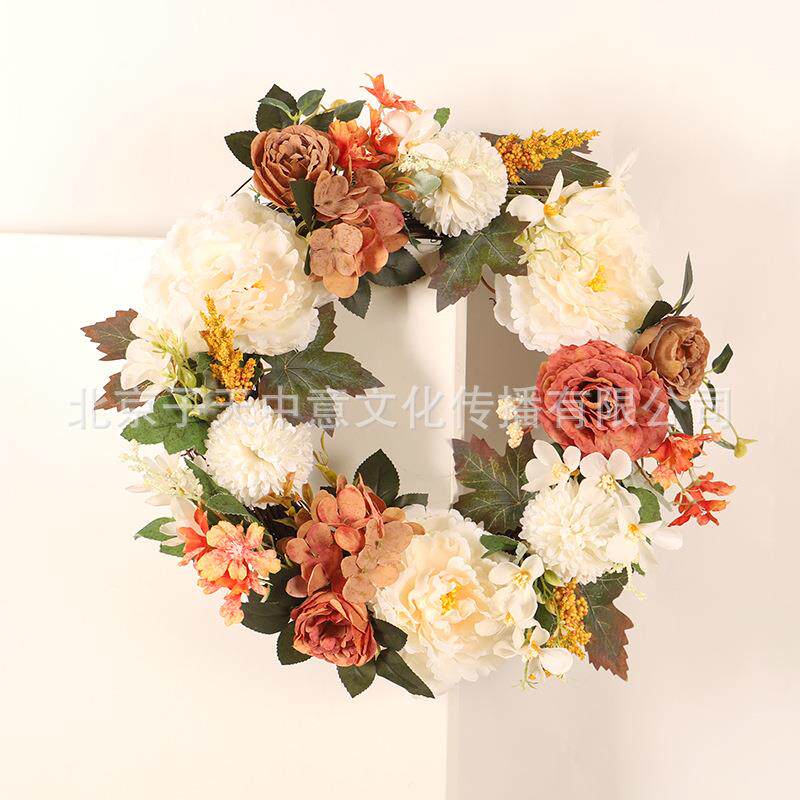 感恩节花环装饰品花圈仿真茶花球菊家居装扮绢花布置