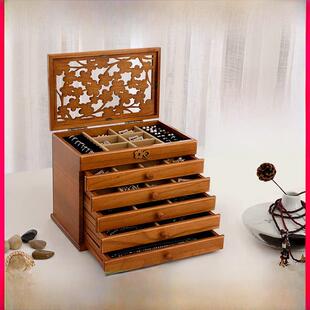 中国覆古实木首饰盒木制珠宝收纳盒多层大容量欧洲公主首饰盒礼品