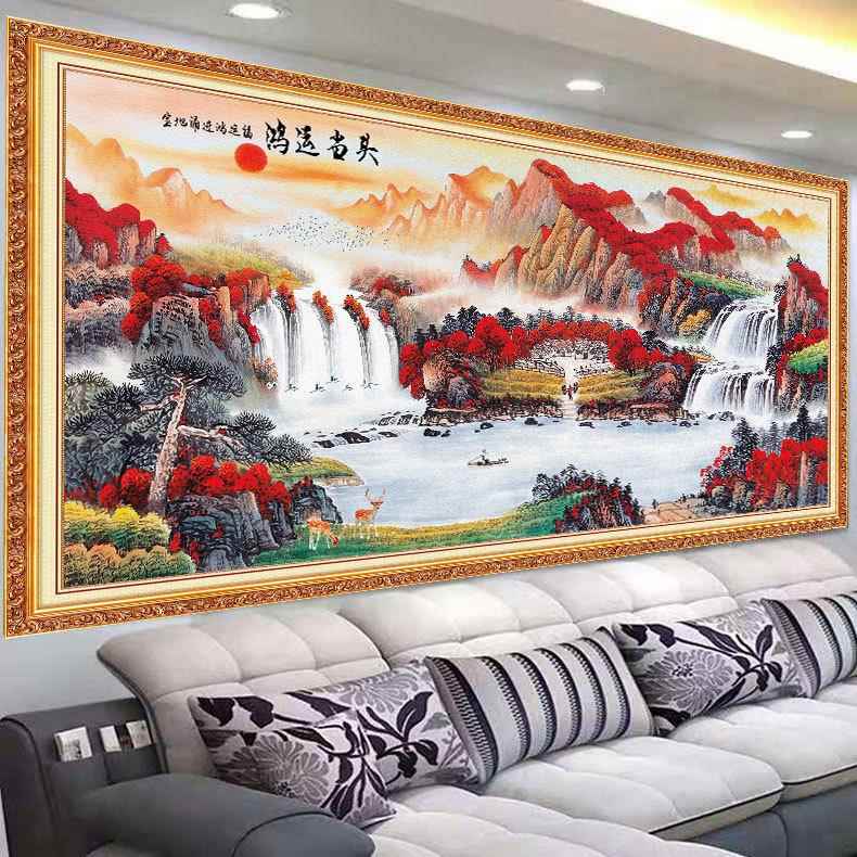 鸿头运当十字绣线绣满绣客厅大幅水风景气画大SQL手工自己绣新山