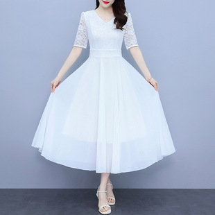 白色蕾丝连衣裙女夏2024新款 大摆气质雪纺沙滩裙海边度假仙女长裙