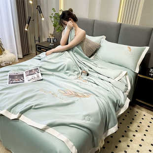 水洗机丝件套冰被洗可人三四子夏水洗厂家直销冰丝单双薄被夏季