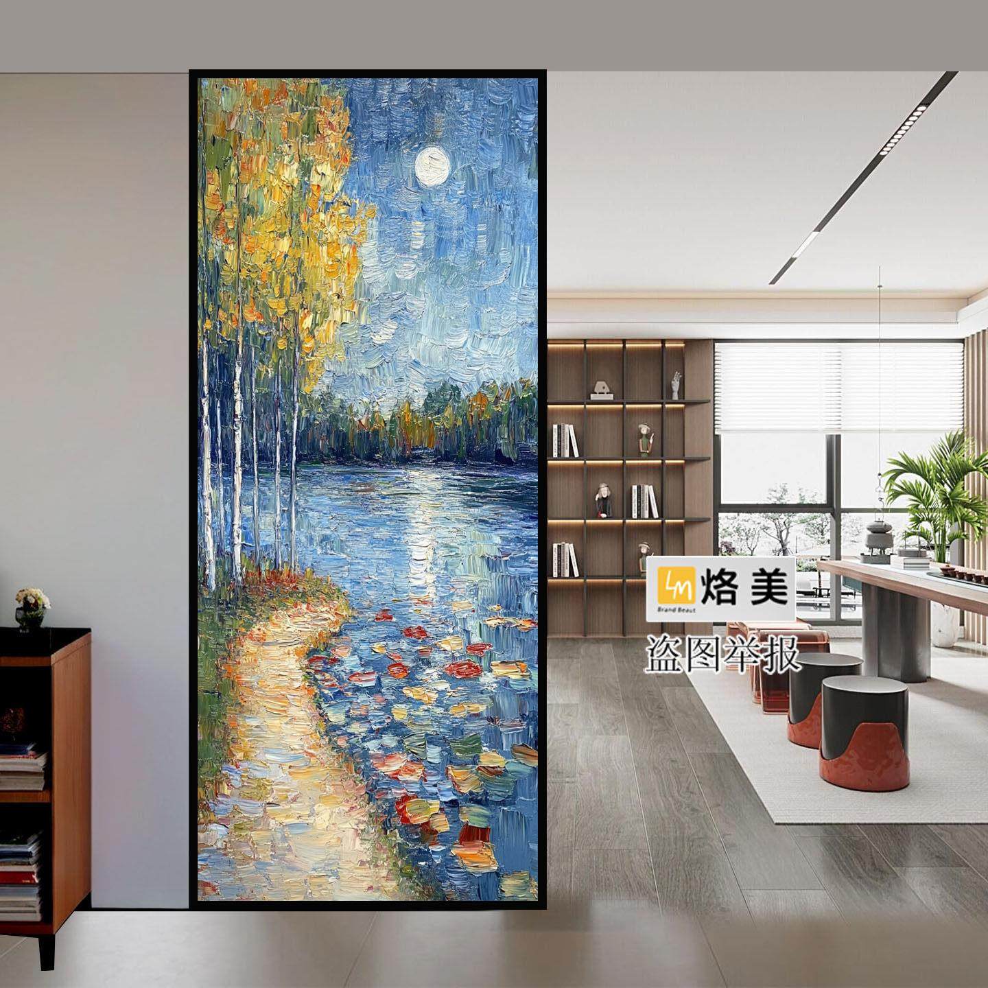 艺术玻璃家用屏风客厅隔间美式风格玄关背景手工钢化防爆油画定制