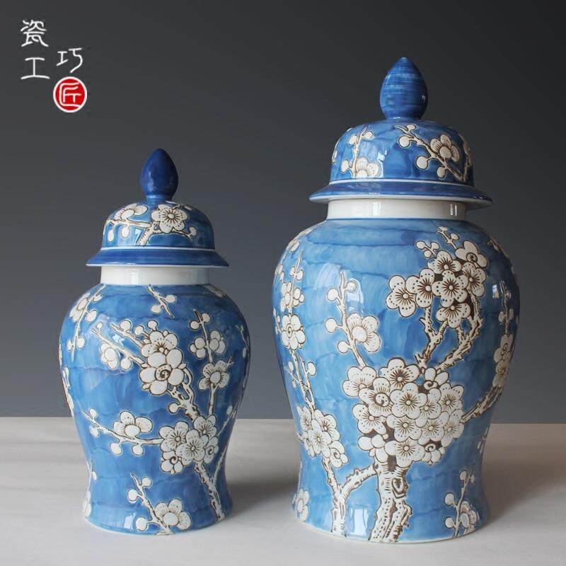 陶瓷罐摆件花瓶青花瓷花插摆设工艺品家居摆件储物罐欧式手工白瓷