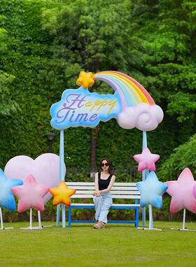 网红拍照打卡通座椅云朵秋千爱心LOVE玻璃钢雕塑户外落地装饰摆件