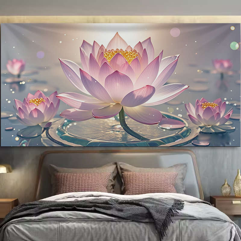 艺术高级荷花背景布小众挂布卧室房间墙壁遮丑布床头客厅装饰画布图片